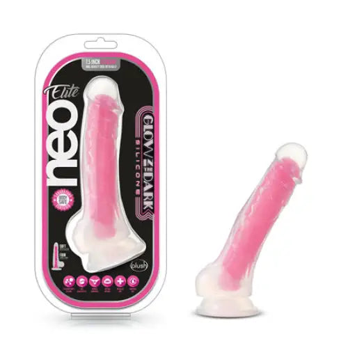 Blush Neo Elite Glow in the Dark Paradise 7 in. Silicone Dual Density Dildo with Suction Cup Neon Pink - Realistic Dildo