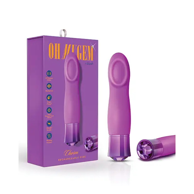 Blush Oh My Gem Charm Rechargeable Warming Silicone Cupped Vibrator Amethyst - Wearable Vibrator