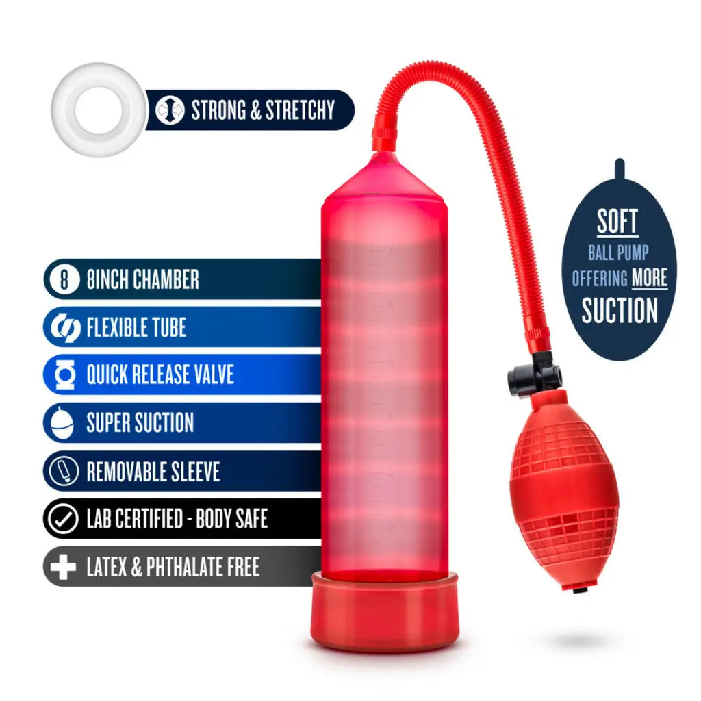 Red and black water bottle with red hose from Blush Performance VX101 Male Enhancement Pump