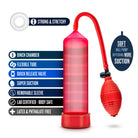 Red and black water bottle with red hose from Blush Performance VX101 Male Enhancement Pump