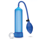 Blush Performance VX101 Male Enhancement Pump Black with blue water bottle and rubber ball pump