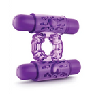 Purple Blush Play with Me Double Play Dual Vibrating Cock Ring with heart-shaped designs