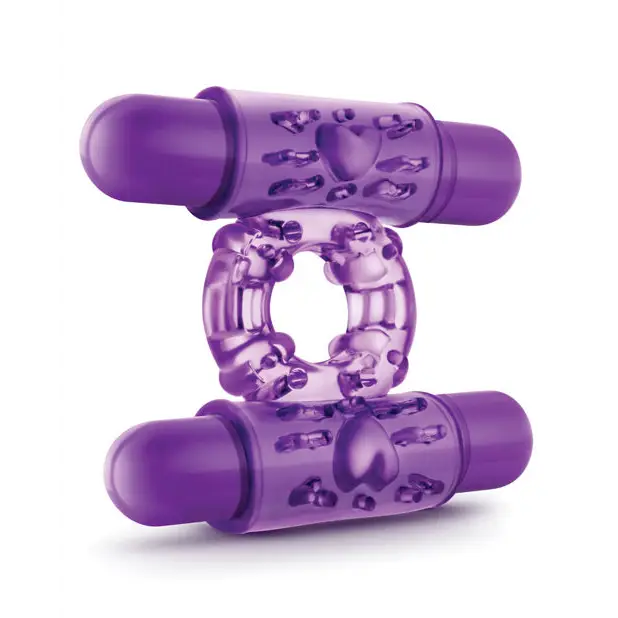 Purple Blush Play with Me Double Play Dual Vibrating Cock Ring with heart-shaped designs