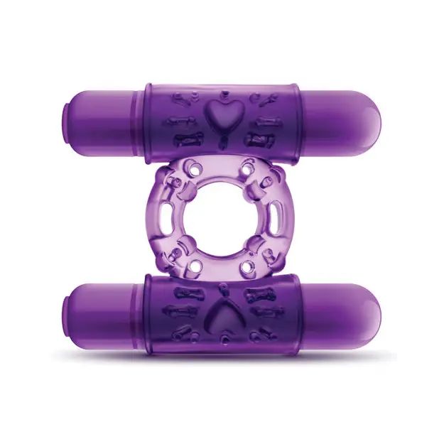 Blush Play with Me Double Play Dual Vibrating Cock Ring in purple silicone