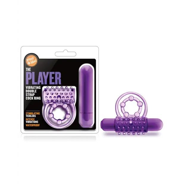 Blush Play with Me The Player Vibrating Double Strap Cockring Purple - Purple - Cock Ring