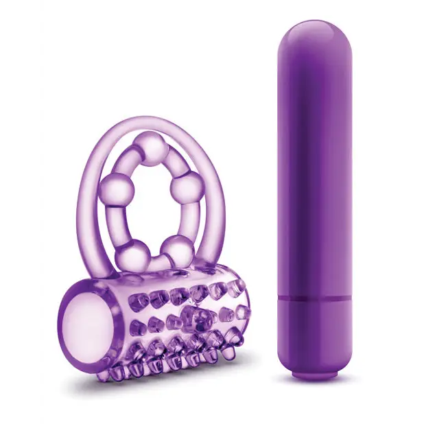 Blush Play with Me The Player Vibrating Double Strap Cockring Purple - Purple - Cock Ring