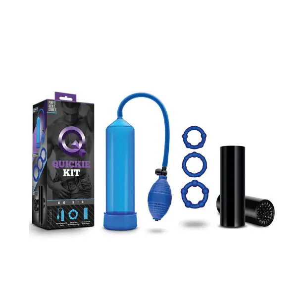 Blush Quickie Kit Go Big Pump Stroker & 3-Piece Cockring Set Blue - Pumps