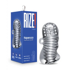 Blush RIZE! Squeezy ergonomic stroker with textured, spiral design and nubbed tip