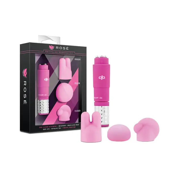 Blush Rose Revitalize Massage Kit with Mini Vibrator & 3 Silicone Attachments Periwinkle - Pink - Vibrator Kit