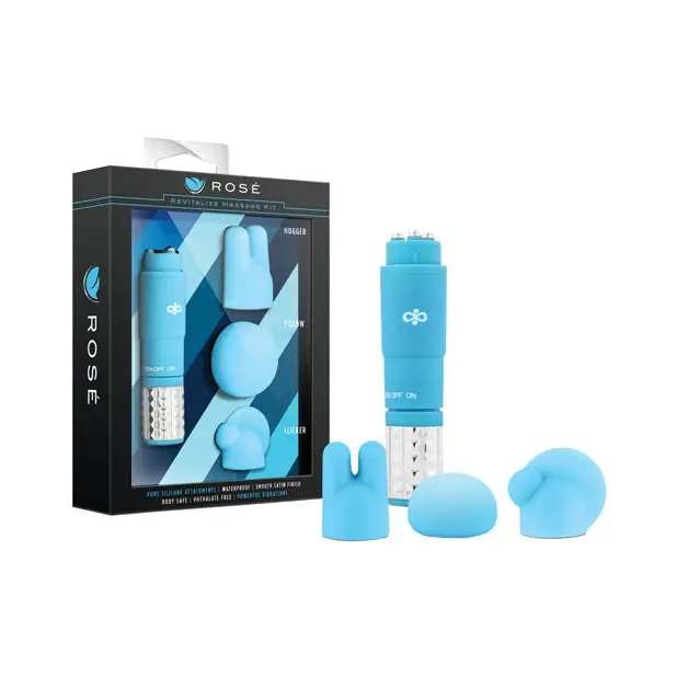 Blush Rose Revitalize Massage Kit with Mini Vibrator & 3 Silicone Attachments Periwinkle - Blue - Vibrator Kit