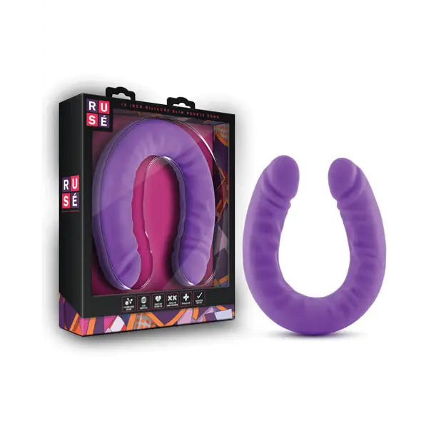 Blush Ruse Realistic 18 in. Silicone Slim Double Dong Dual Ended Dildo Purple - Purple - Double Ended Dildo