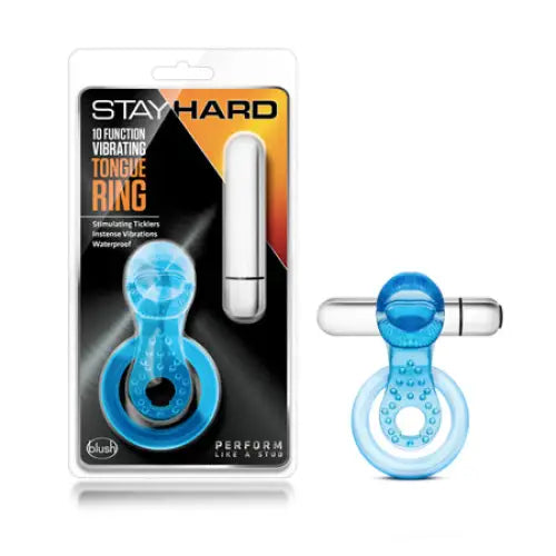 Blush Stay Hard 10 Function Vibrating Tongue Ring Blue - Blue - Cock Ring