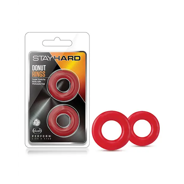 Blush Stay Hard Donut Rings Cockring 2-Pack Red - Cock Ring