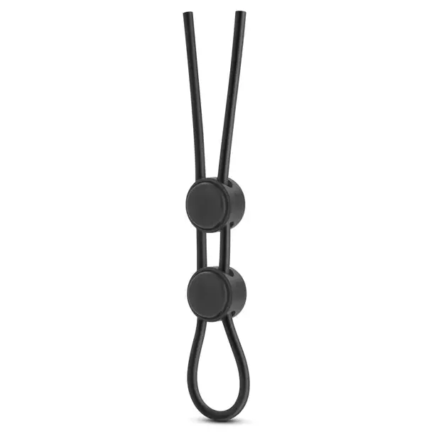 Blush Stay Hard Silicone Double Loop Lasso/Bolo Cockring Black - Cock Ring