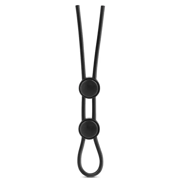 Blush Stay Hard Silicone Double Loop Lasso/Bolo Cockring Black - Cock Ring