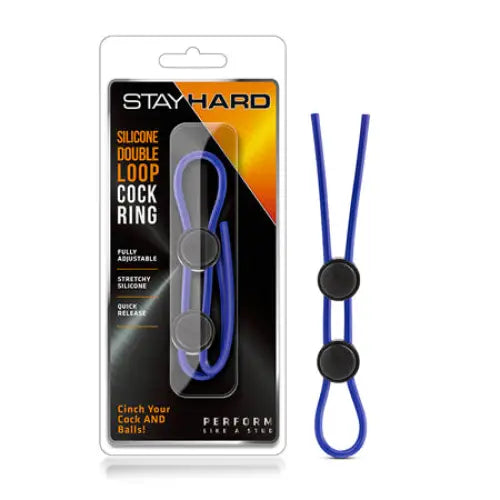 Blush Stay Hard Silicone Double Loop Lasso/Bolo Cockring Blue - Cock Ring