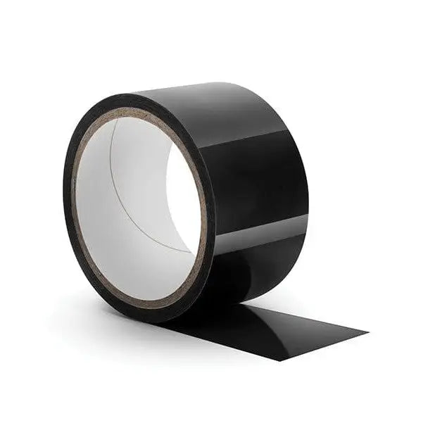 Blush Temptasia bondage tape: a roll of black adhesive tape with a partially unrolled strip