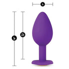 Blush Temptasia Bling Plug: Purple silicone anal plug with flared base and gem