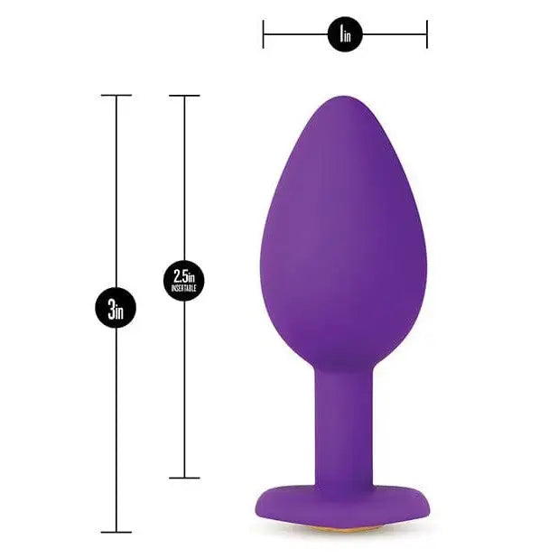 Blush Temptasia Bling Plug: Purple silicone anal plug with flared base and gem