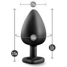 Egg-shaped black silicone anal plug with a gem flared base - Blush Temptasia Bling Plug