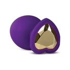 Purple silicone butt plug with gold heart base, Blush Temptasia Bling Plug with Gem