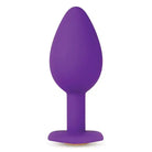 Blush Temptasia Bling Plug: Purple silicone anal plug with flared base and gem