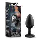 Blush Temptasia Bling Plug: Black silicone teardrop-shaped butt plug with flared base