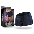 Blush Temptasia Harness Briefs: Black boxer briefs with intimate access opening