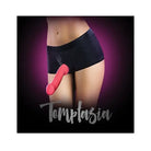 Blush Temptasia Harness Briefs showcasing a strap-on toy on a mannequin torso