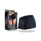 Navy blue boxer-style Blush Temptasia Harness Briefs with front opening