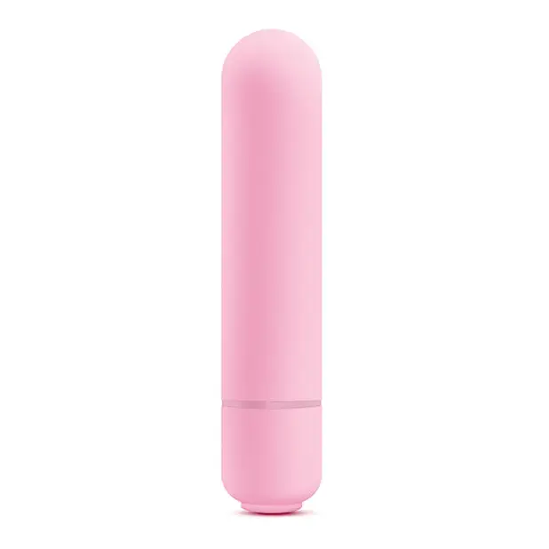 Pink cylindrical Blush Vive Pop Vibe Bullet Vibrator with rounded tip, powered by AAA battery