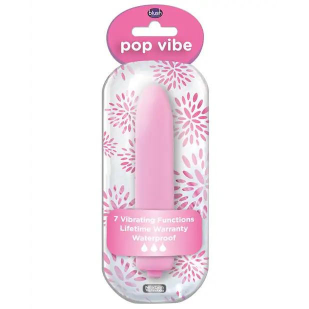 Blush Vive Pop Vibe Bullet Vibrator in floral packaging | Uses AAA battery | 7 functions