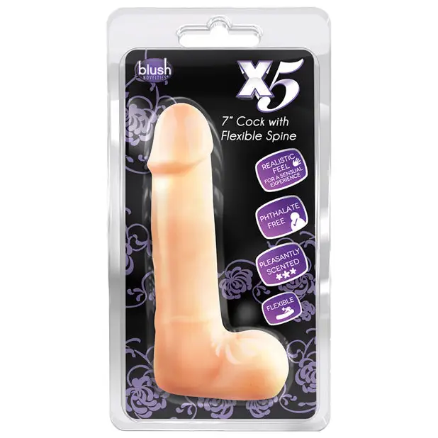 Blush X5 Plus Realistic 7 in. Posable Dildo with Balls Beige - Realistic Dildo