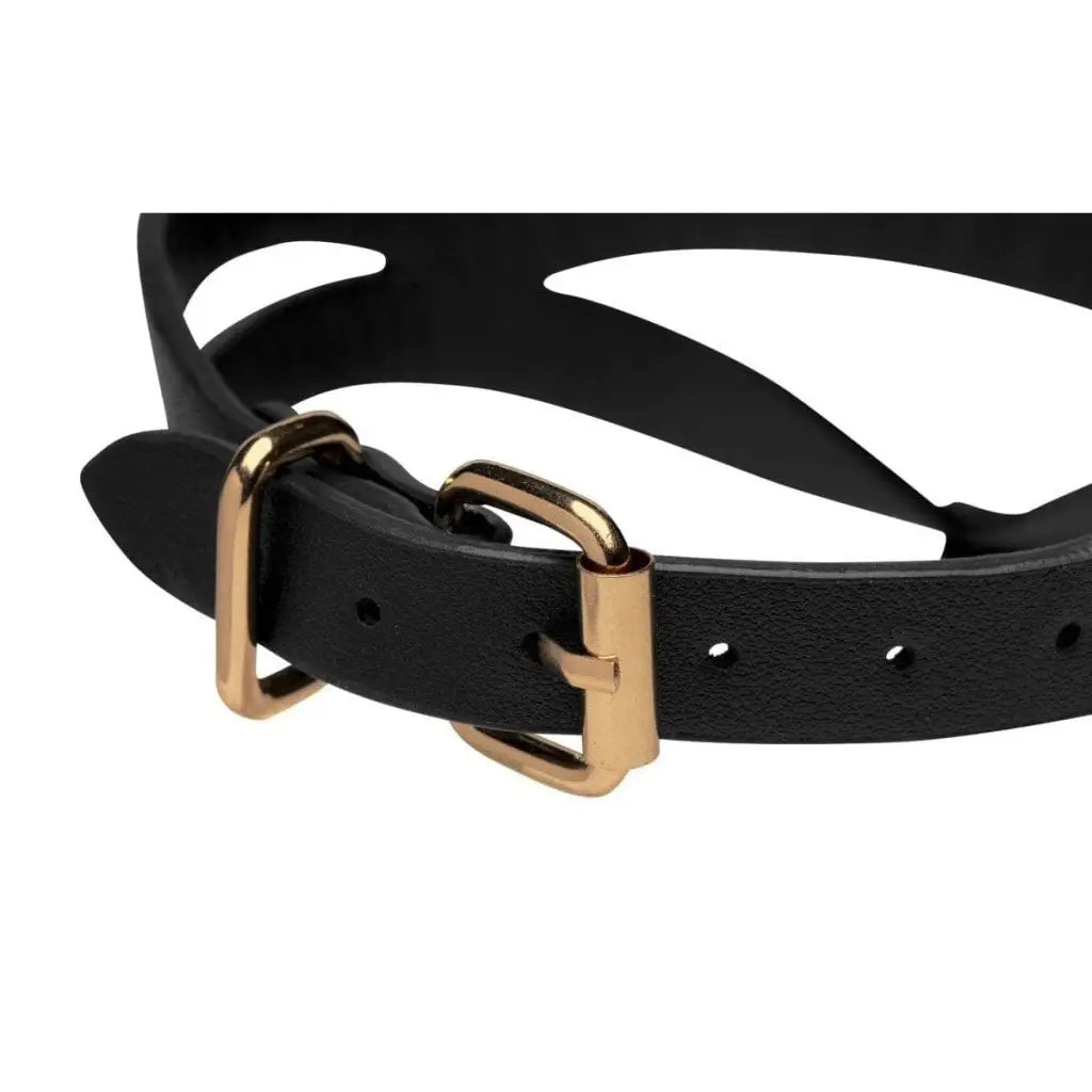 Bondage Baddie black leather collar with brass hardware and O-ring, nickel-free metal accessories