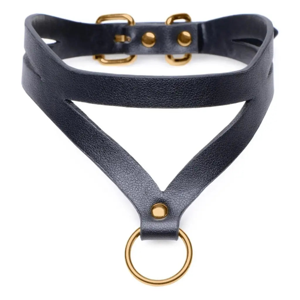 Bondage Baddie Black And Gold Collar With O-ring made from nickel free metal