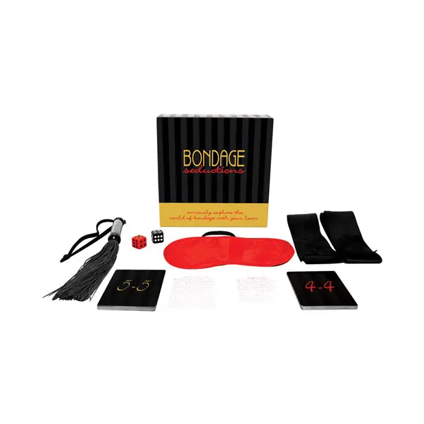 Bondage Seductions Game with dice, blindfold, and restraints for a thrilling experience