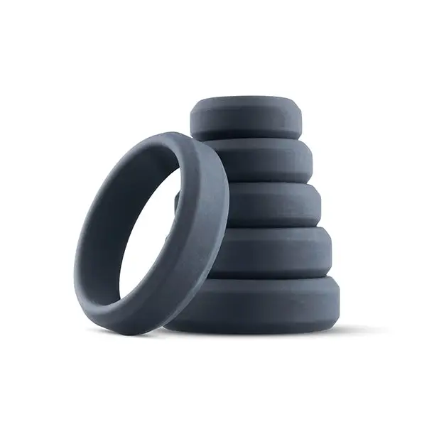 Boners 6 Pc Wide Cock Ring Set - Black - Penis Enhancement