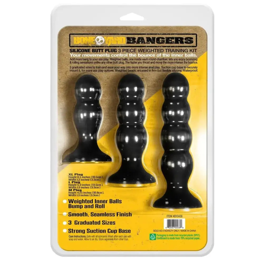 Boneyard Plug Black Boneyard Bangers Silicone Butt Plug Training Kit at the Haus of Shag