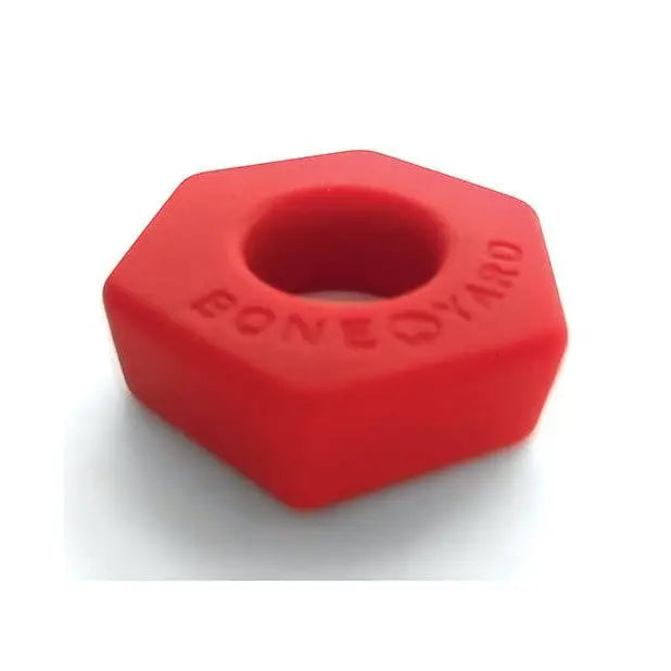 Red rubber nut-shaped cock ring from Boneyard Bust A Nut collection