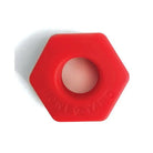 Red Boneyard Bust A Nut Cock Ring with a central hole - ultimate nut cock accessory