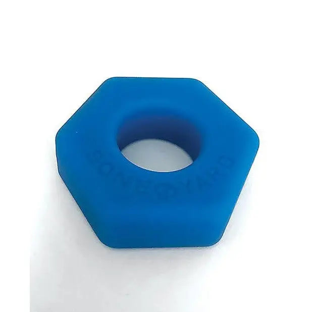 Blue hex nut from Boneyard Bust A Nut Cock Ring set, a premium nut cock ring accessory