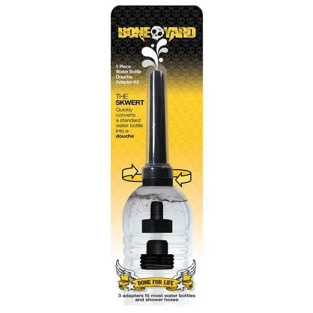 Close-up of Boneyard Skwert 5 Piece Water Bottle Enema Adapter with black cap