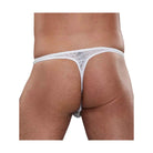 Bong Thong Stretch Lace: White lace thong on person’s lower body for a chic, comfy fit