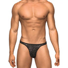 Muscular male torso in Bong Thong Stretch Lace Black underwear for a stylish and bold look