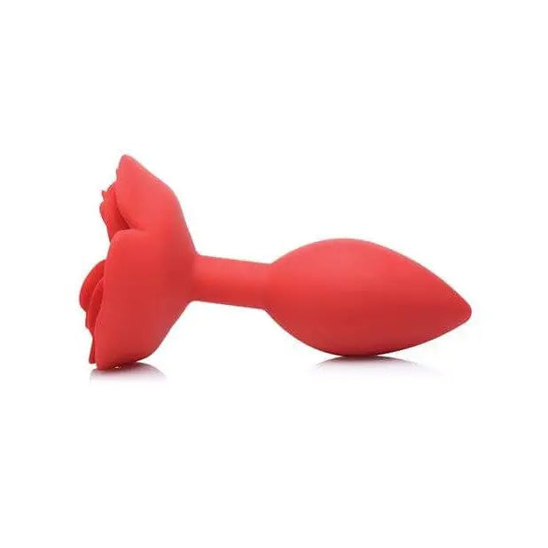 Red Booty Bloom Silicone Rose anal plug with bow-shaped decorative base