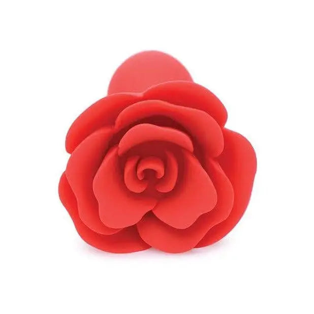 Booty Bloom Silicone Rose Anal Plug with red, layered petals for intimate pleasure