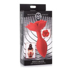 Booty Bloom Silicone Rose Anal Plug shaped like a red flower bud with a stem