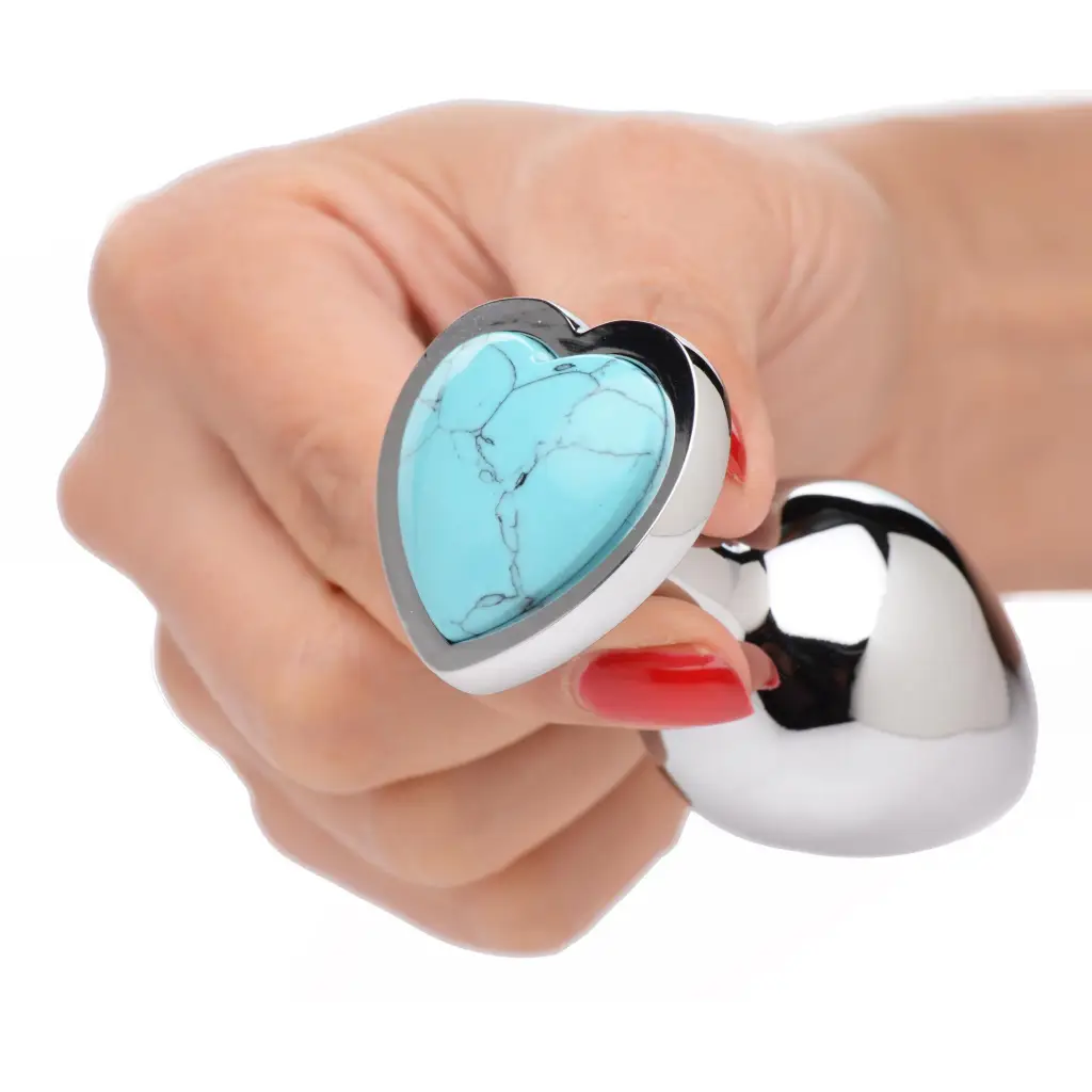 Booty Sparks Authentic Turquoise Gemstone Heart Anal Plug - Butt Plug