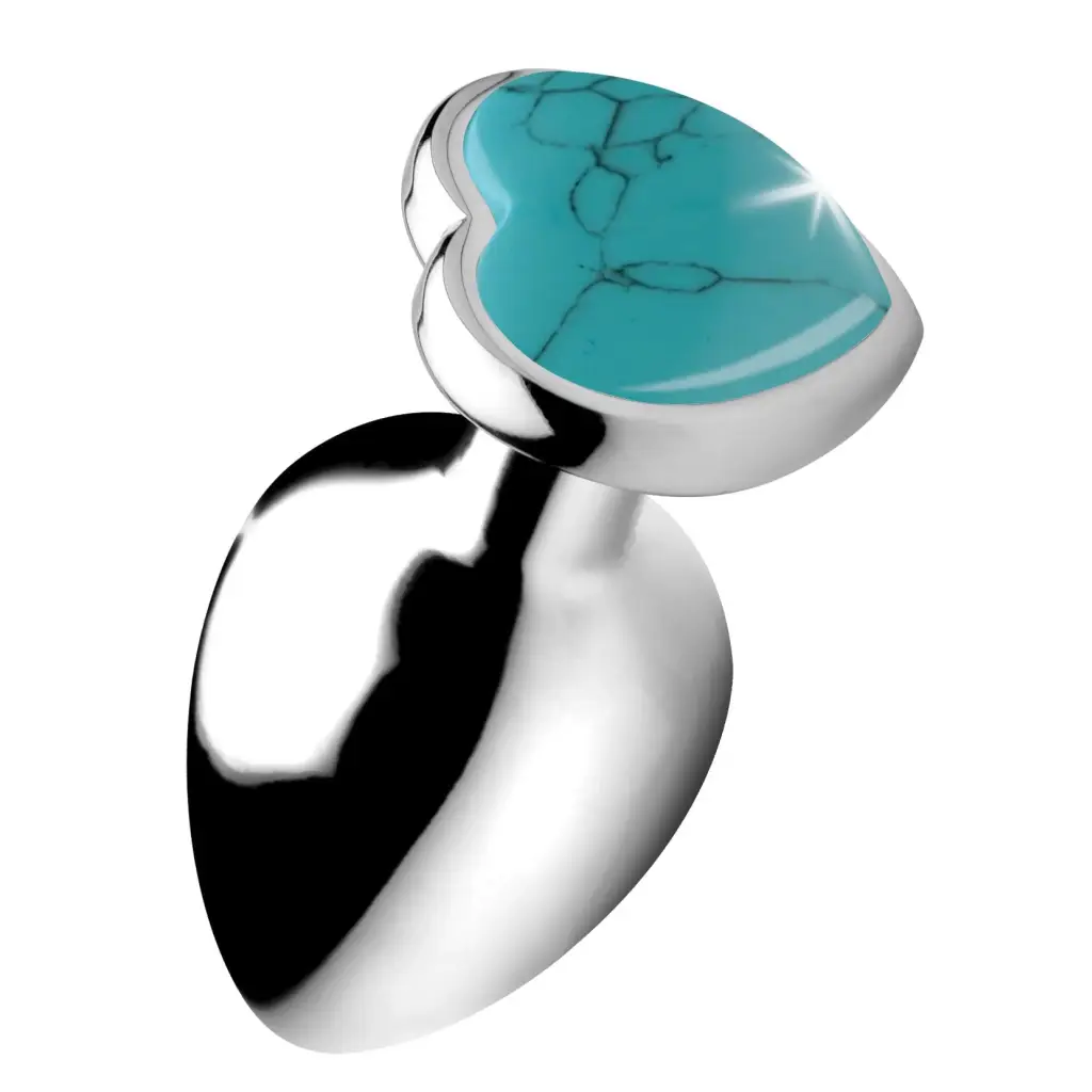 Booty Sparks Authentic Turquoise Gemstone Heart Anal Plug - Large / Blue - Butt Plug