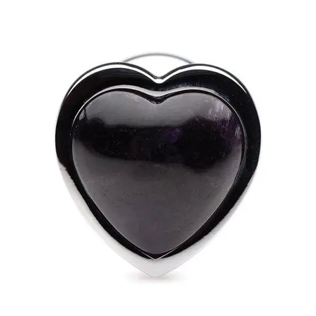 Black heart-shaped gemstone in the Booty Sparks Gemstones Amethyst Heart Anal Plug